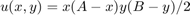 $u(x,y)=x(A-x)y(B-y)/2$