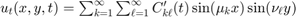 $u_t(x,y,t) = \sum_{k=1}^\infty \sum_{\ell=1}^\infty C_{k\ell}'(t) \sin(\mu_k x)\sin(\nu_\ell y)$